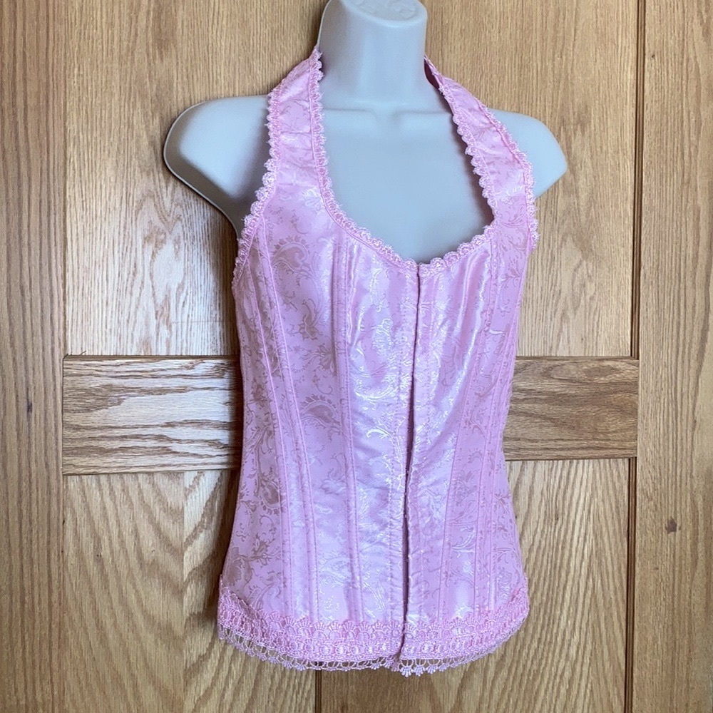 NWOT pink filigree corset set